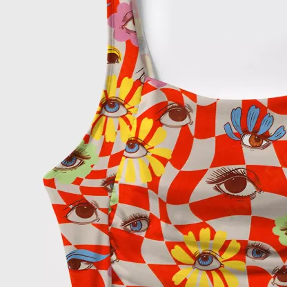 Soulisfree Checkered Ocular Bloom One‑Piece Swimsuit