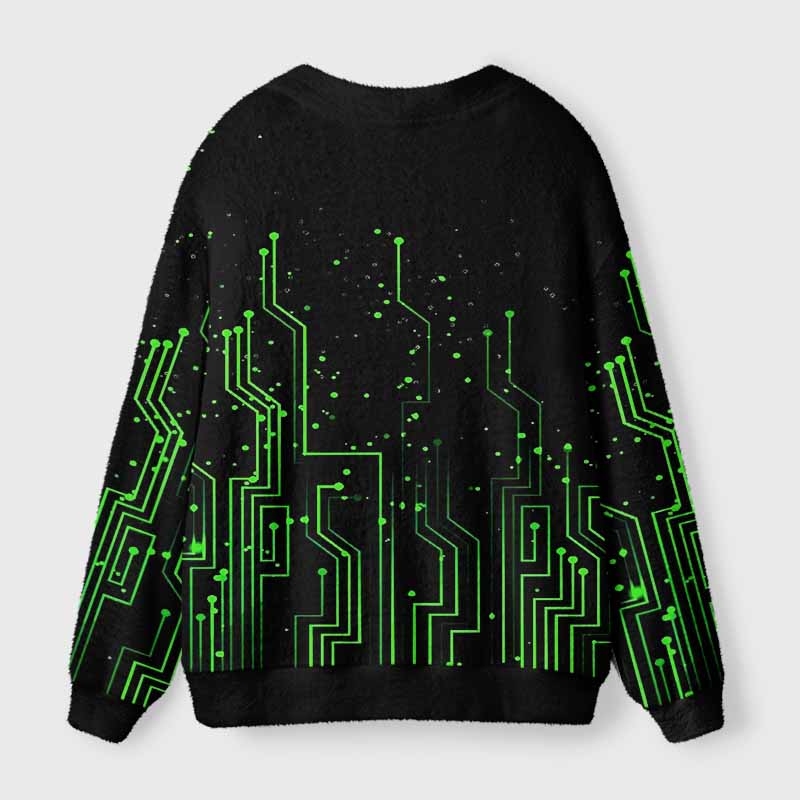 Soulisfree Vintage circuit board Fuzzy Cardigan Sweater 