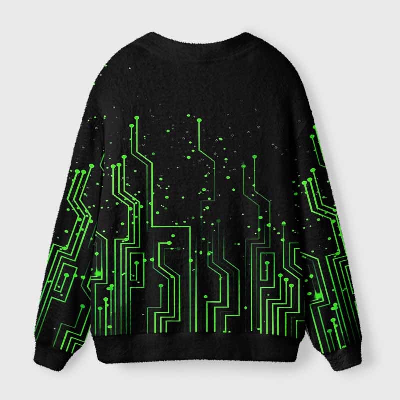 Soulisfree Vintage circuit board Fuzzy Cardigan Sweater 