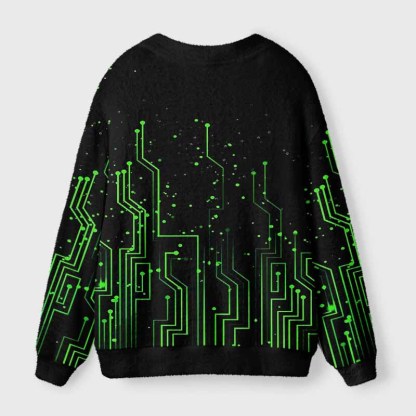 Soulisfree Vintage circuit board Fuzzy Cardigan Sweater 