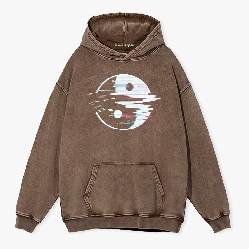 Soulisfree  Glitch Yin Yang symbol Washed Hoodie