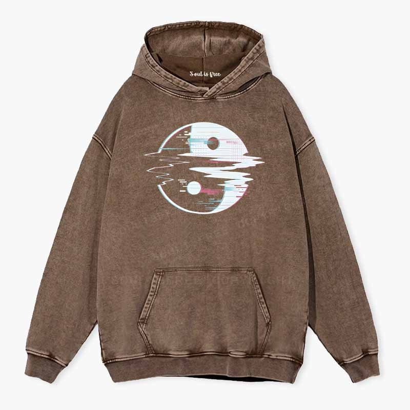 Soulisfree  Glitch Yin Yang symbol Washed Hoodie