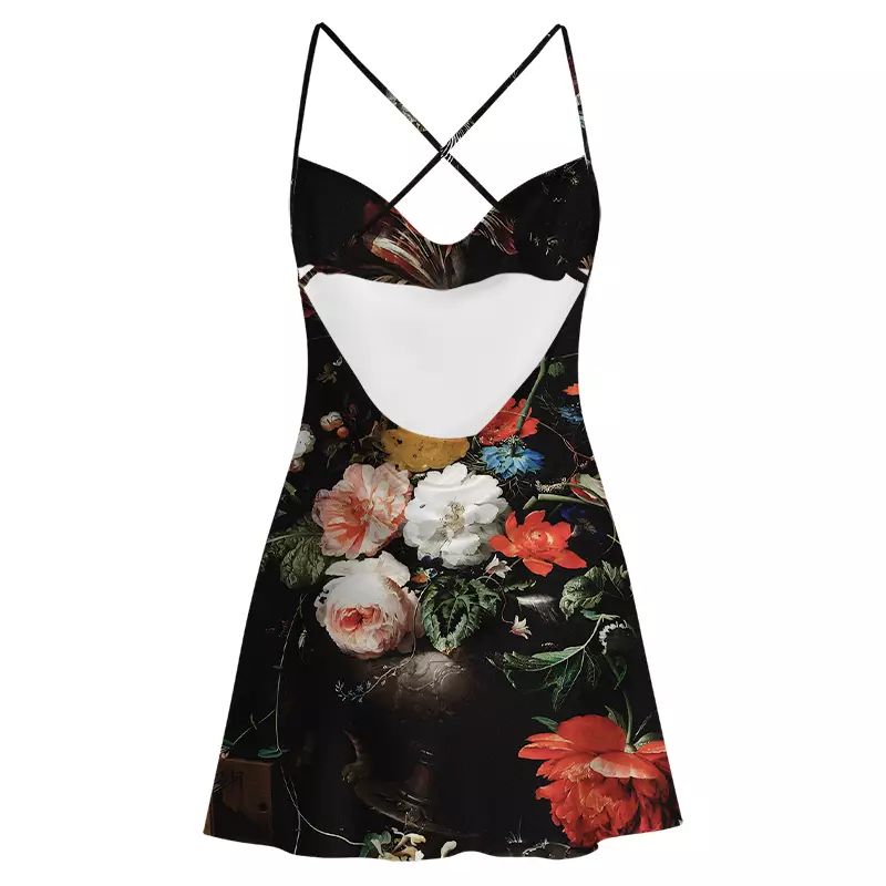 Soulisfree Dark Bouquet Satin Mini Dress