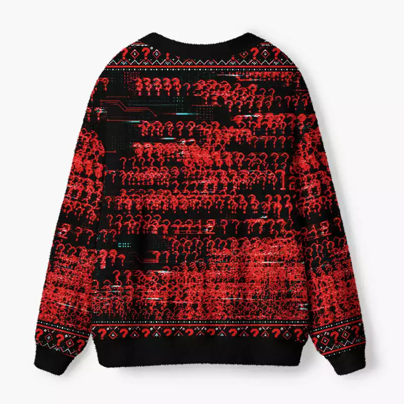 Soulisfree Crimson question mark Fuzzy Cardigan Sweater