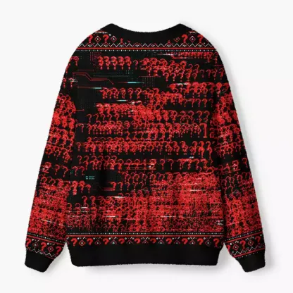 Soulisfree Crimson question mark Fuzzy Cardigan Sweater