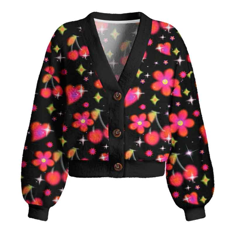 Soulisfree  Stardust Love Garden Women's Fuzzy Cardigan Sweater