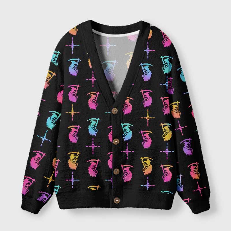 Soulisfree Pixelated Death Fuzzy Cardigan Sweater 