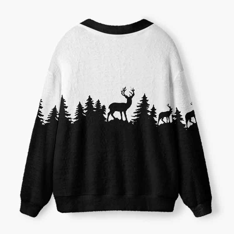 Soulisfree Silent Christmas Forest Fuzzy Cardigan Sweater