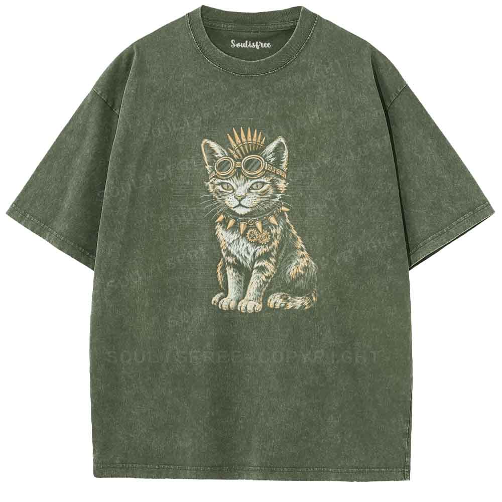 Soulisfree  Punk Steampunk Feline Washed Tee