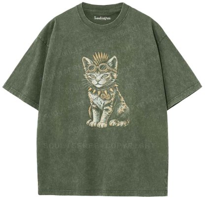 Soulisfree  Punk Steampunk Feline Washed Tee