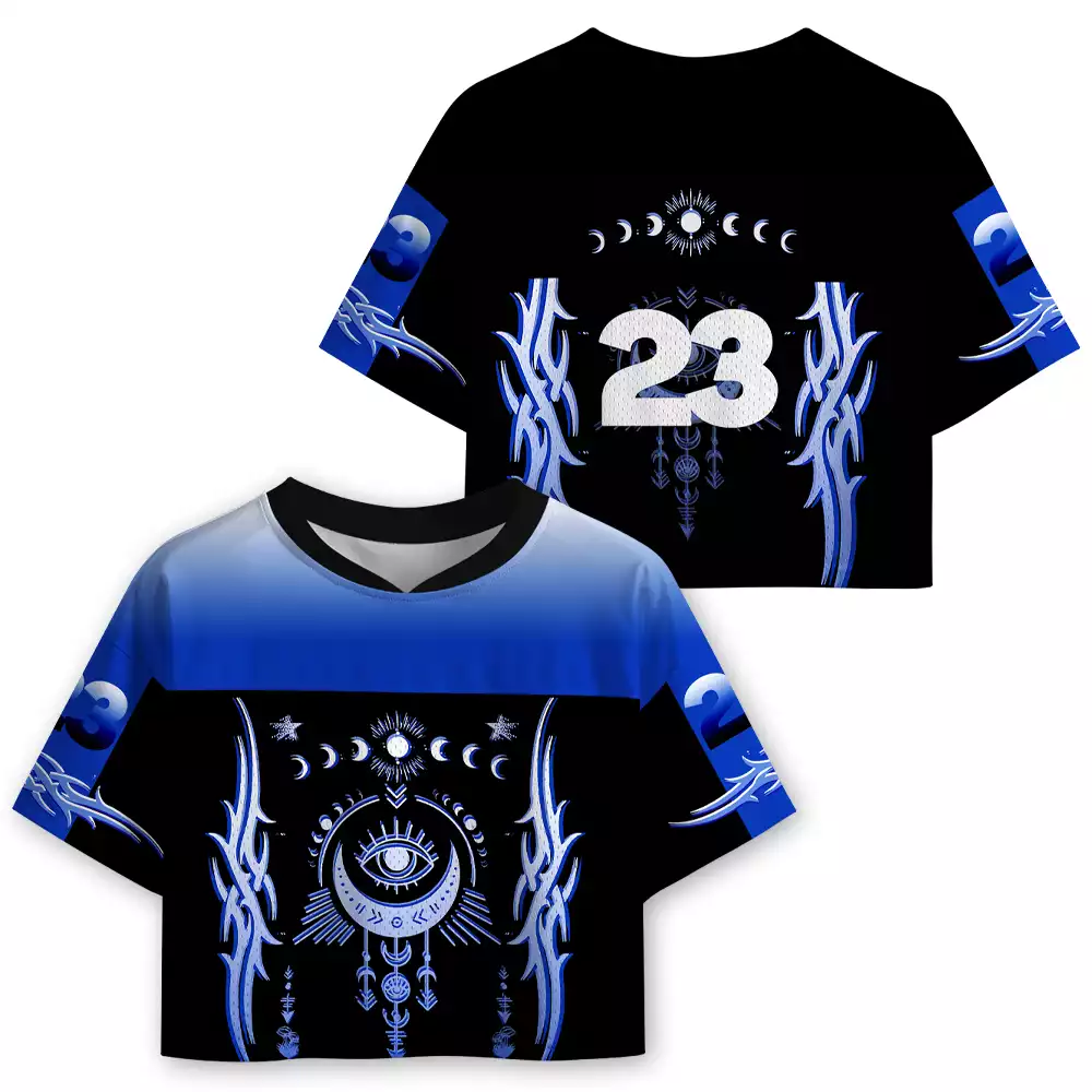 Soulisfree Lunar Eye Tribal Flame Illusion Cropped Mesh Jersey