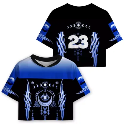 Soulisfree Lunar Eye Tribal Flame Illusion Cropped Mesh Jersey