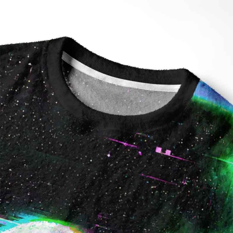 Soulisfree Cyber Glitch Coffee Ghost Fuzzy Crewneck Sweater