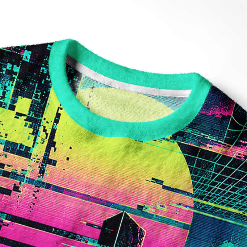 Soulisfree Neon Cyber City Fuzzy Crewneck Sweater