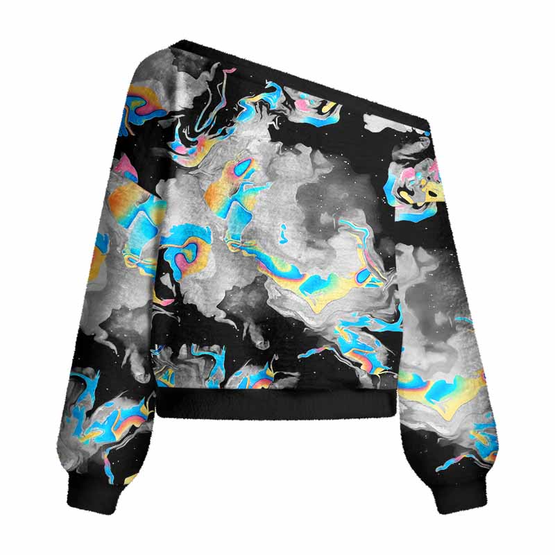 Soulisfree Cyber Iridescent Fluid Women's Fuzzy Crewneck Sweater