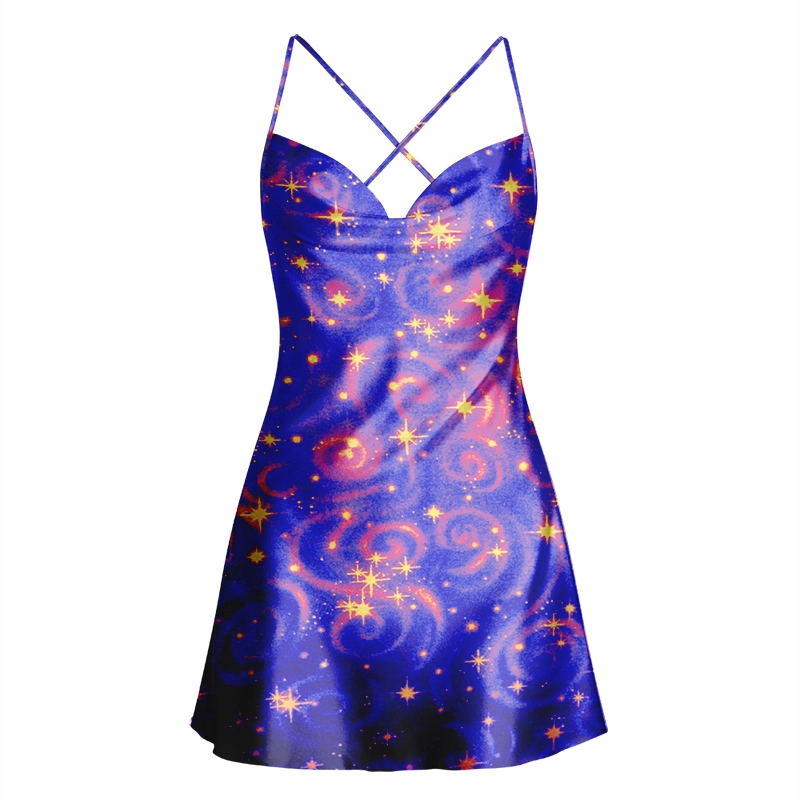 Soulisfree Dreamy Cosmic Stardust Cowl Neck Satin Mini Dress
