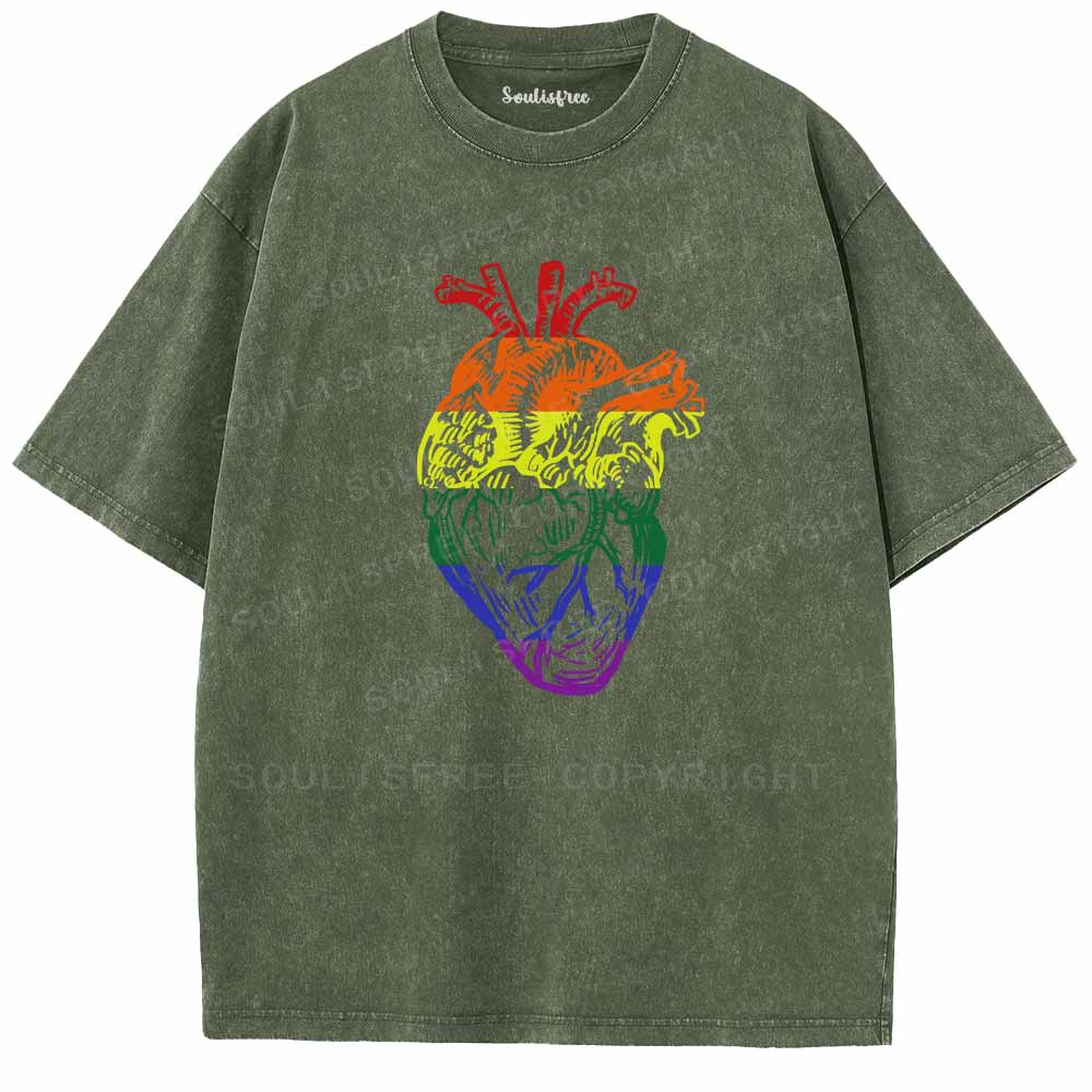 Soulisfree  Rainbow Anatomical Heart  Washed Tee