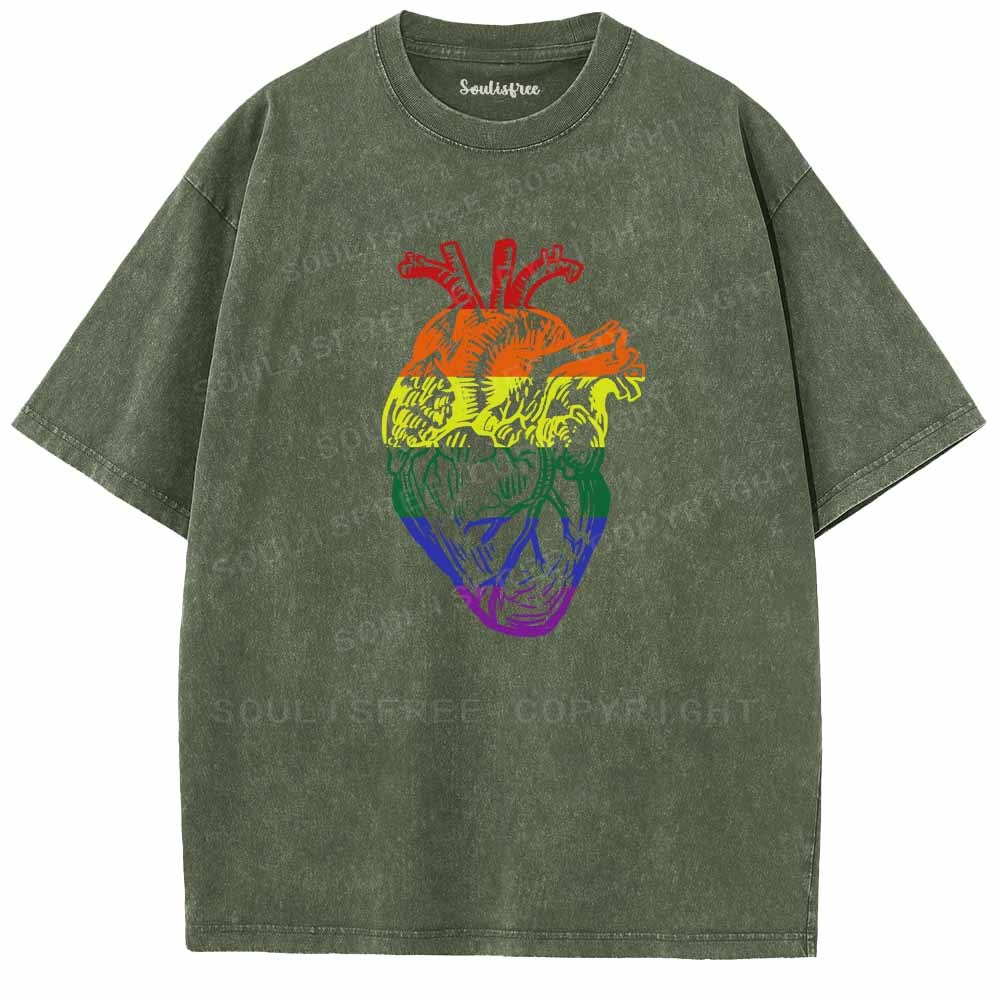 Soulisfree  Rainbow Anatomical Heart  Washed Tee