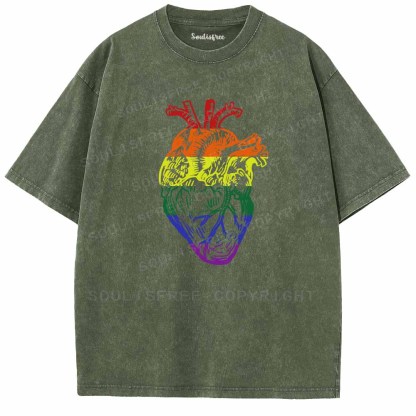 Soulisfree  Rainbow Anatomical Heart  Washed Tee