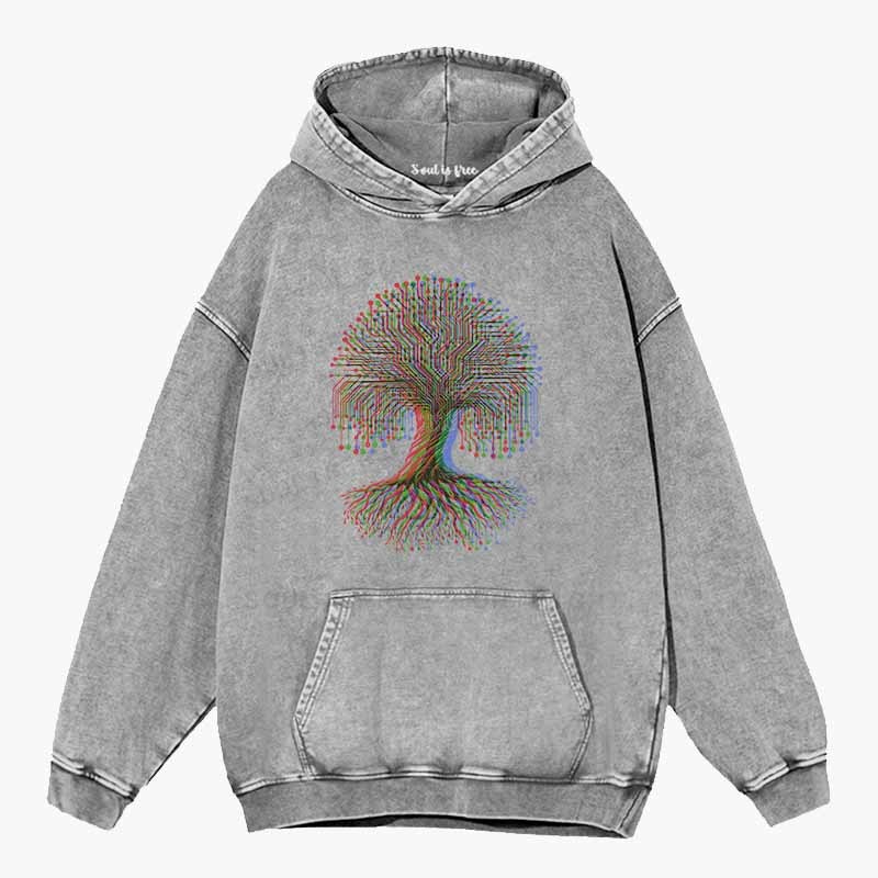 Soulisfree DIGITAL TREE OF LIFE Washed Hoodie