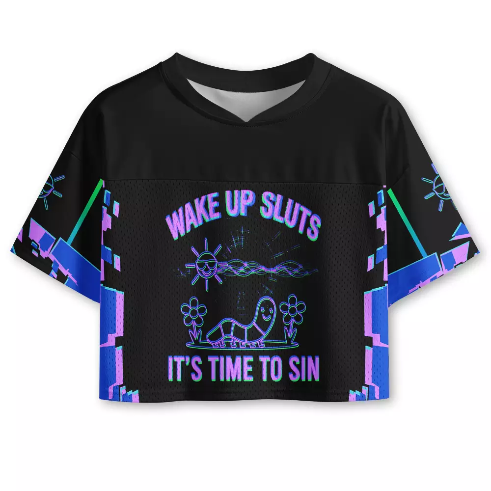Soulisfree WAKE UP SLUTS IT'S TIME TO SIN Cropped Mesh Jersey