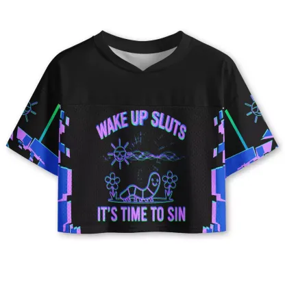 Soulisfree WAKE UP SLUTS IT'S TIME TO SIN Cropped Mesh Jersey