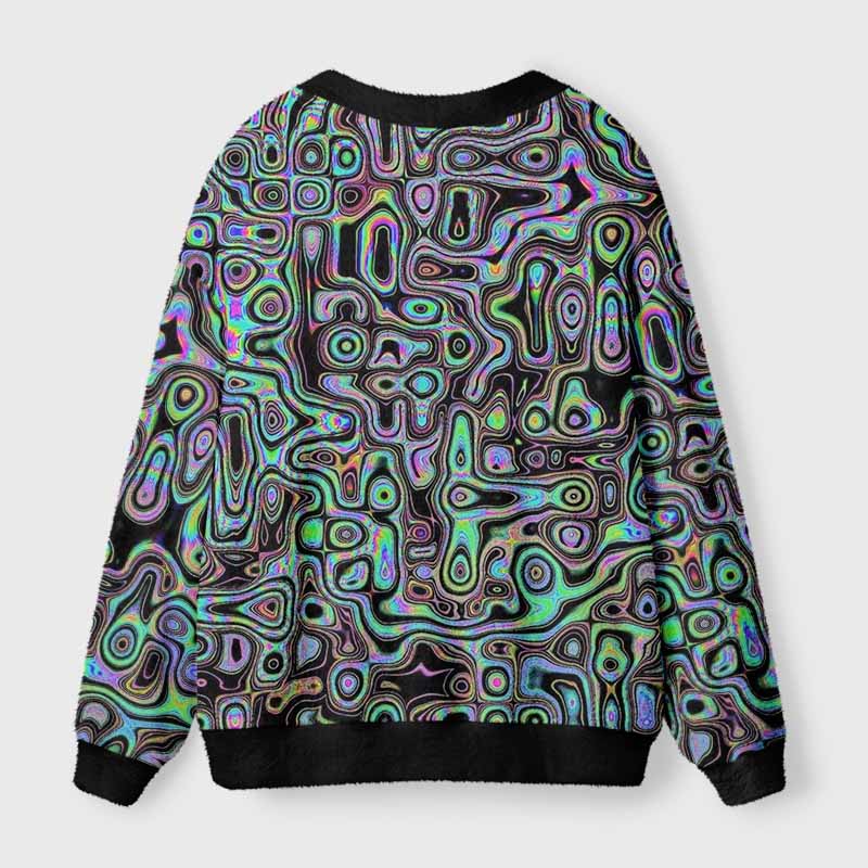 Soulisfree DIGITAL DREAMSCAPE Fuzzy Cardigan Sweater 