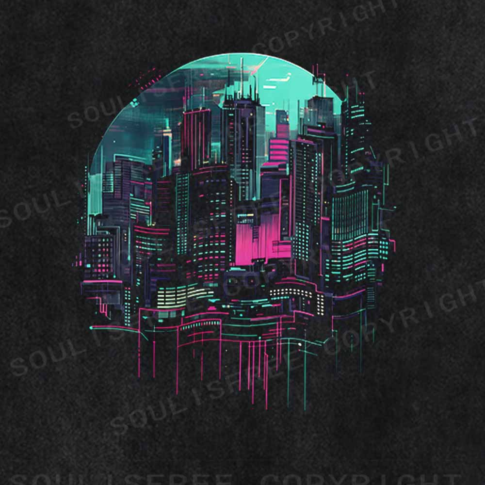 Soulisfree Floating Glitch Neon Towers Washed Tee