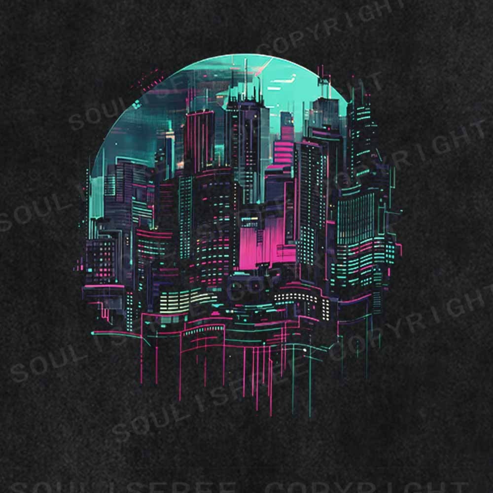 Soulisfree Floating Glitch Neon Towers Washed Tee