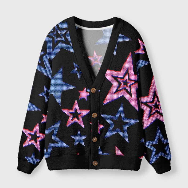 Soulisfree Glow-In-The-Dark Stars Fuzzy Cardigan Sweater