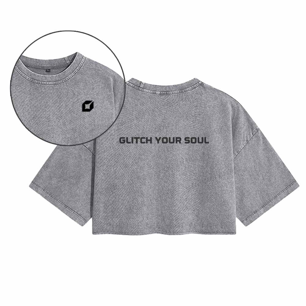 Soulisfree Glitch your soul  Washed Crop Tee