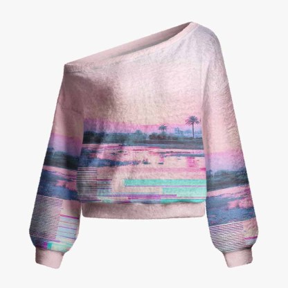 Soulisfree Where Time Slows Down Fuzzy Off-Shoulder Sweater
