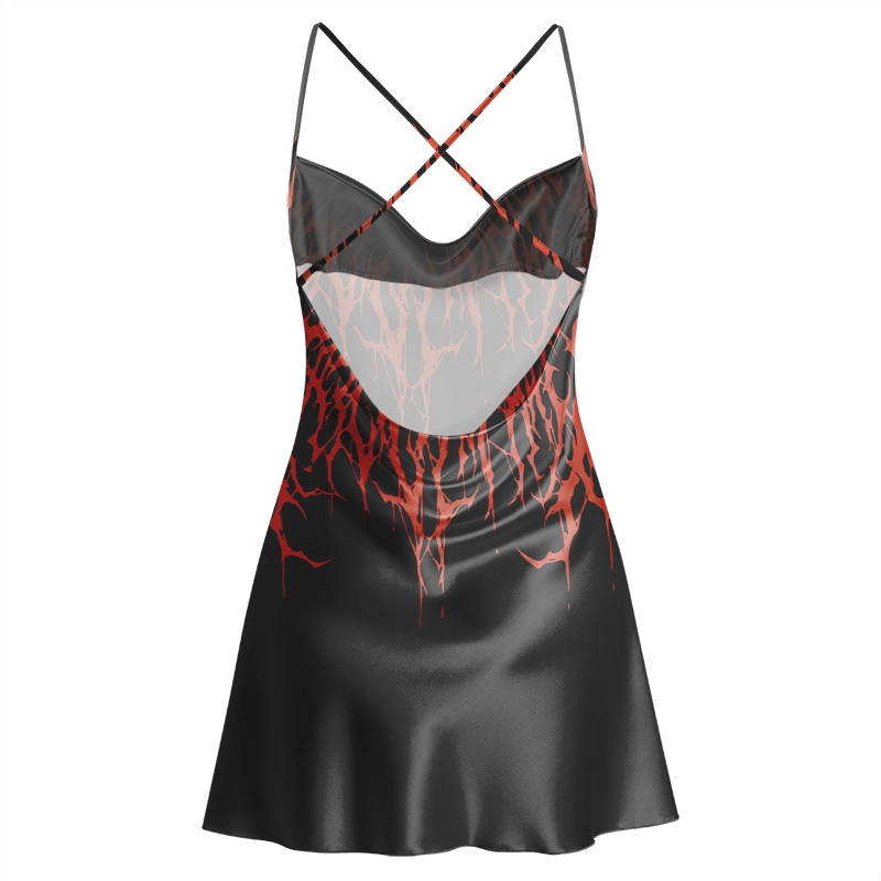 Soulisfree Black Thrash Metal Cowl Neck Satin Mini Dress