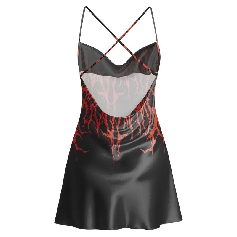 Soulisfree Black Thrash Metal Cowl Neck Satin Mini Dress