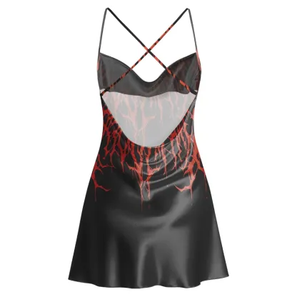 Soulisfree Black Thrash Metal Cowl Neck Satin Mini Dress