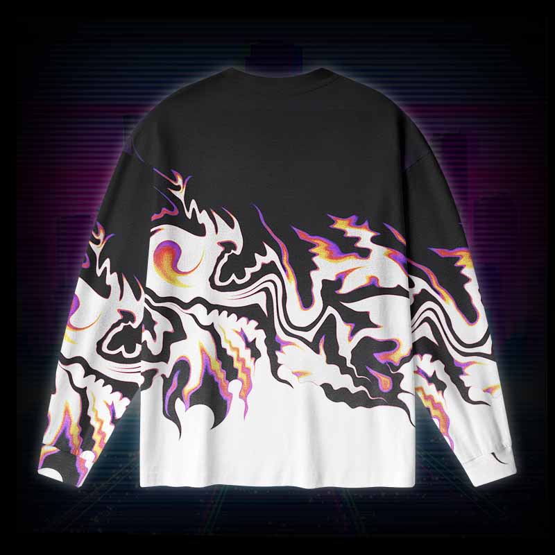 Soulisfree Neon Lava Swirl Split ECO‑PERF Long Sleeve Cotton Tee