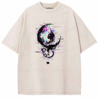 Soulisfree GLITCH CRESCENT BLACK CAT Washed Tee