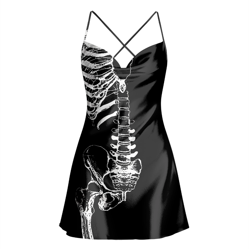 Soulisfree Skeleton Torso Cowl Neck Satin Mini Dress