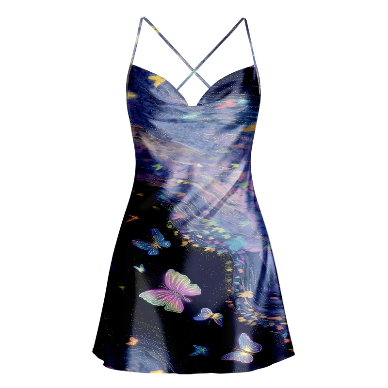 Soulisfree WINGS OF THE UNIVERSE Cowl Neck Satin Mini Dress