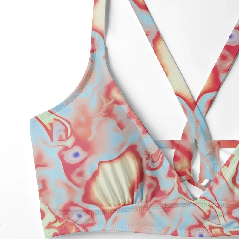 Soulisfree Dreamy Pastel Marbled Swirl Glitch Cross Bikini