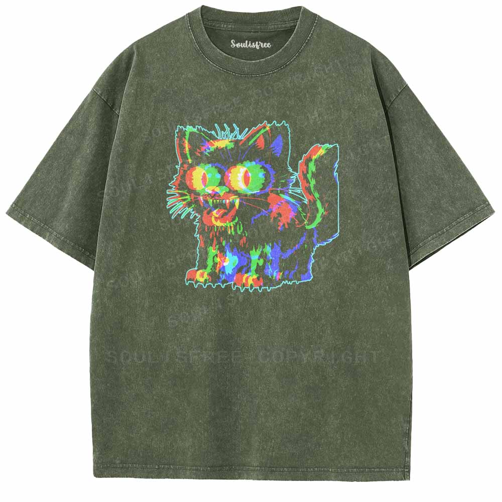 Soulisfree  Glitch Cat Washed Tee