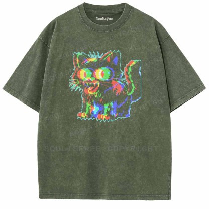 Soulisfree  Glitch Cat Washed Tee