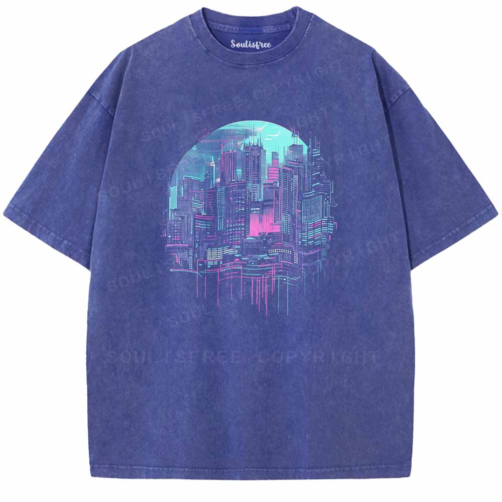 Soulisfree Floating Glitch Neon Towers Washed Tee