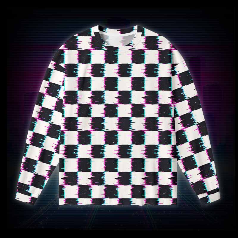 Soulisfree Glitch Checkerboard Long Sleeve Cotton Tee