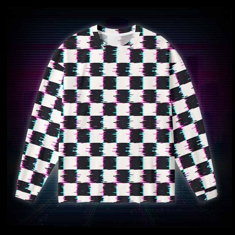 Soulisfree Glitch Checkerboard Long Sleeve Cotton Tee