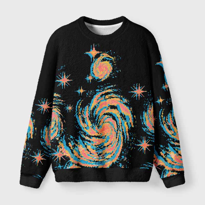Soulisfree Neon Swirl Galaxy Fuzzy Crewneck Sweater