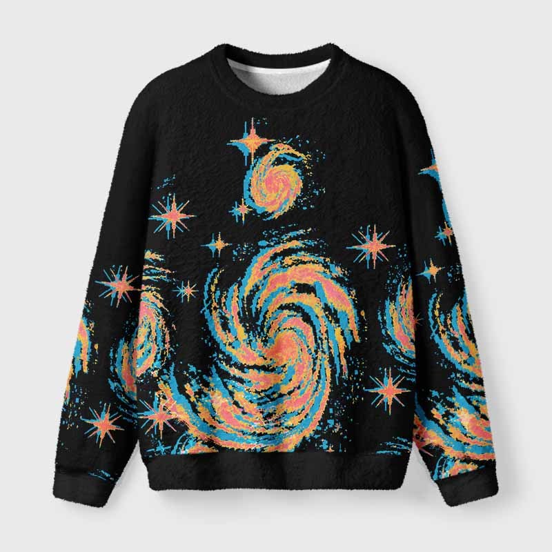 Soulisfree Neon Swirl Galaxy Fuzzy Crewneck Sweater