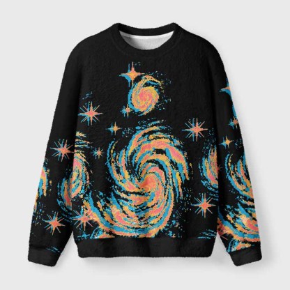 Soulisfree Neon Swirl Galaxy Fuzzy Crewneck Sweater