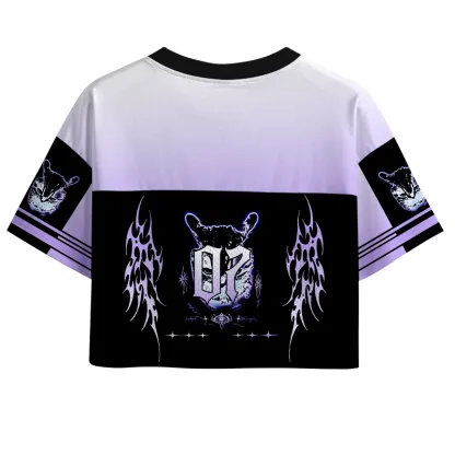 Soulisfree Purple Tribal Cat Cropped Mesh Jersey
