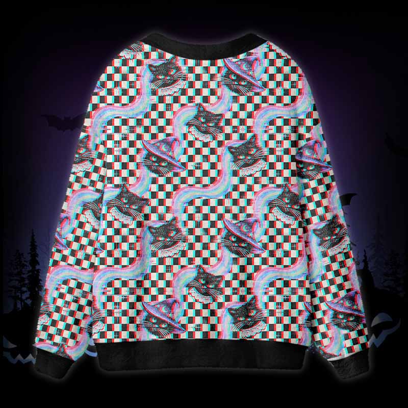 Soulisfree Cats In The Matrix Fuzzy Cardigan Sweater 